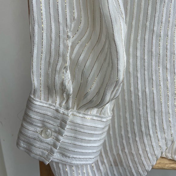 Anine Bing Cream Striped Metallic Button Down Sheer Shirt - Picture 6 of 10